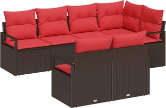 vidaXL Conjunto De Sof&aacute;s De Jard&iacute;n 7 Uds. Marr&oacute;n Y Rojo Vidaxl