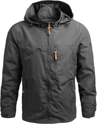 Generic Mens Waterproof Jackets,Lightweight Windbreaker Softshell Jacket,Full Zip Detachable Hood Outdoor Raincoat with Pockets,Solid Color Loose Casual Mens 