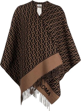 Fendi Wool And Cashmere Jacquard Ff Motif Poncho Accessories