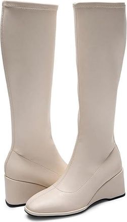 Aerosoles Angela Womens Boots Eggnog Stretch Faux Leather : 8.5 B - Medium