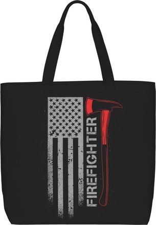 Generic Women Handbag Firefighter Helmet Axe On Dark Grey Womens Tote Bag Reusable Fashion Beach Travel Bags, For Holiday, School, Swim, Wedding, Christmas