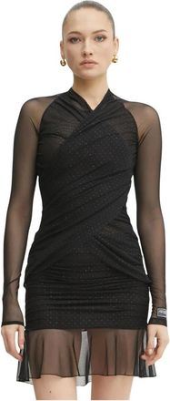 Versace Jeans Couture Kleedjes, Dames, Zwart, S, Ruched Mesh Mini Jurk