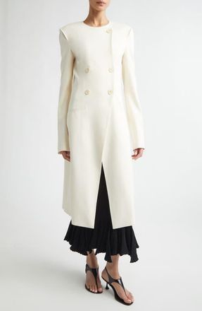 Proenza Schouler Anouk Double Breasted Satin Back Crepe Cutaway Coat in Ecru at Nordstrom, Size 8