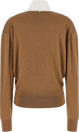 Paco Rabanne Virgin Wool and Silk Colorblock Cardigan - Beige