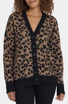 NYDJ Cheetah V-Neck Cardigan in Black Combo at Nordstrom, Size Medium