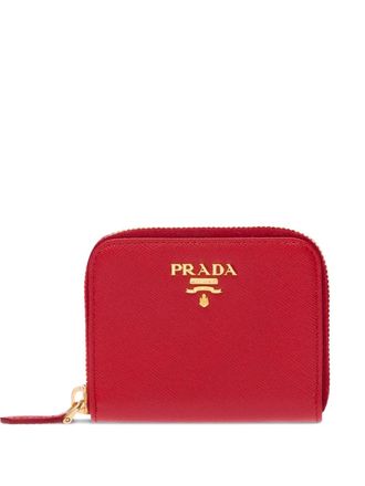 Prada logo-plaque zipped wallet - women - Calf Leather - One Size - Red