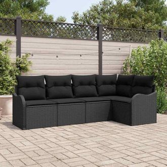 vidaXL Vidaxl - Conjunto De Sof&aacute; De Jard&iacute;n Con Coj&iacute;n 5 Pcs Negro Polirat&aacute;n