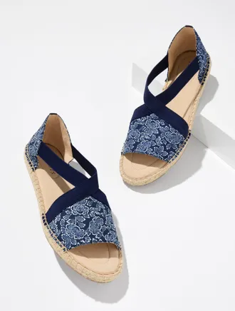 Talbots Floral Espadrille - Ink/White - 10 1/2 M Talbots