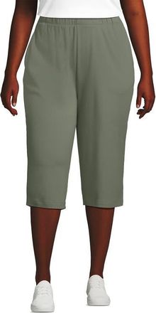Lands End Sport Knit High Rise Elastic Waist Capri Pants in Sage at Nordstrom, Size 2X