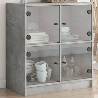 vidaXL Armario Auxiliar Puertas De Vidrio Gris Hormig&oacute;n 68x37x75,5 Cm Vidaxl