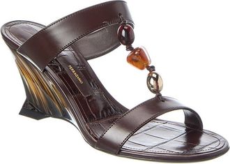Ferragamo Ferragamo Seleny Croc-Embossed Leather Wedge Sandal