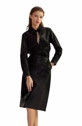 Cynthia Rowley Leather Button Up Shirt in Black at Nordstrom, Size Small