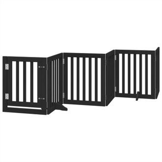 vidaXL Puerta Para Perros Plegable 6 Paneles Madera &Aacute;lamo Negra 300 Cm Vidaxl