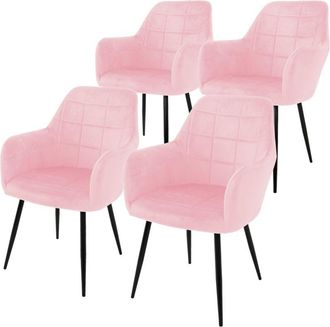 ECD Germany Ecd Germany - 4x Juego Sillones De Comedor - Rosa - Asiento Terciopelo - Patas De Madera Refuerzo De Acero - Estilo Vintage - Asientos Modernos De Ofi