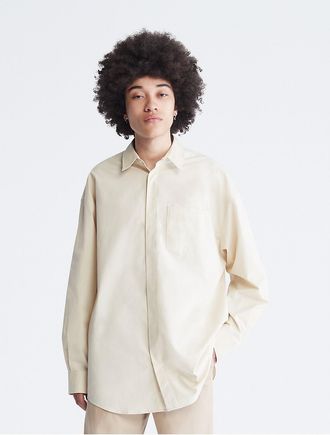 Calvin Klein Mens Long Sleeve Oversized Button Down Shirt - White - XS