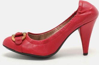 Ferragamo Pink Leather Embellished Scrunch Pumps