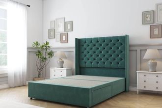 Sloomy Dior Plush Divan Bed Base 2 Drawers - 54 Wingback Headboard in Emerald | Size: Small Double
