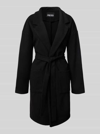 Pieces Regular Fit Mantel mit Tailleng&uuml;rtel Modell JOLENE in BLACK, Gr&ouml;&szlig;e M