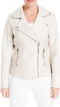 Max Studio MAXSTUDIO Washed Faux Leather Moto Jacket in Parchment Beige at Nordstrom Rack, Size X-Small