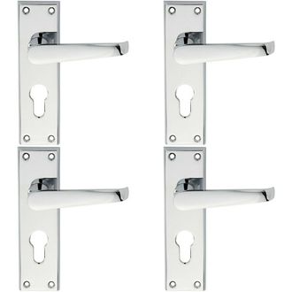 Loops 4x PAIR Straight Victorian Lever on Euro Lock Backplate 150 x 43mm Chrome