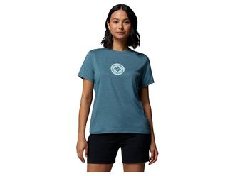 Columbia Parsons Point Short Sleeve Graphic T-Shirts Womens Workout Everblue Heather/Gem Focused : 2XL, Elastane/Polyester
