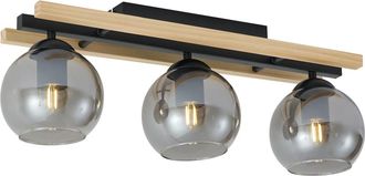 QAZQA Qazqa L&aacute;mpara De Techo Moderna Negra Con Madera Y Cristal Ahumado