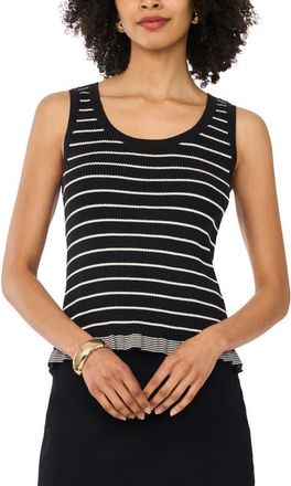Vince Camuto Stripe Cotton Rib Tank in Rich Black at Nordstrom, Size Xx-Small