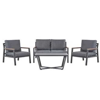 Beliani Juego De Muebles Para Exteriores Sillones Con Estructura De Aluminio Gris Oscuro Y Cojines De Poli&eacute;ster Mesa De Centro Delia