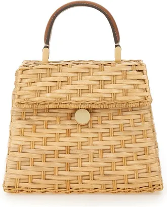 Cult Gaia Neutrals Sybil Woven Rattan Handbag