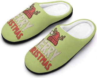 Generic Merry Christmas Slippers Men Winter Warm Cotton Anti-Slip Indoor Slip-Ons House Shoes