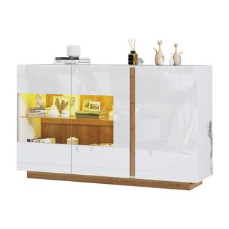 STILVORA Aparador Con 3 Puertas, Led Rgb Y Puertas De Vidrio, Acabado Brillante Para Sal&oacute;n En Tablero, 138 &times; 38,5 &times; 90,5 Cm