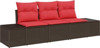 vidaXL Conjunto De Sof&aacute;s De Jard&iacute;n 3 Uds. Marr&oacute;n Y Rojo Vidaxl