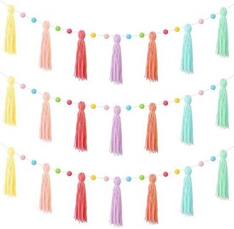 OEM Juego De 3 Guirnaldas De Borlas Bohemias Con Pompones Arco&iacute;ris Para Decoraci&oacute;n De Pared