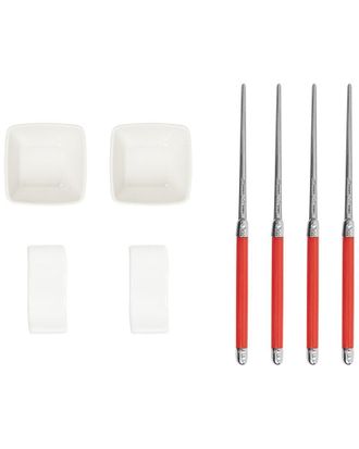 French Home Set Of 2 Chopsticks, Ceramic Rest & Sauce Bowl Pairs