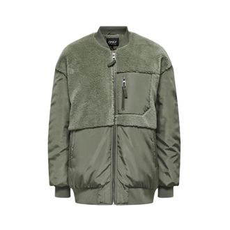 Only Groene Fleece Mix Bomber Jas - Dames - Bomber jackets - Groen - M - Polyester - Jassen