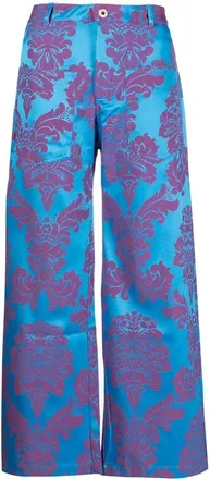 Marques Almeida floral print wide-leg cropped trousers - women - Cotton/Recycled Polyester - 6 - Blue