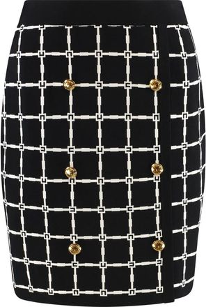 Elisabetta Franchi Logo jacquard minirok met gouden knopen - Dames - Korte rokken - Zwart - S - Rokken