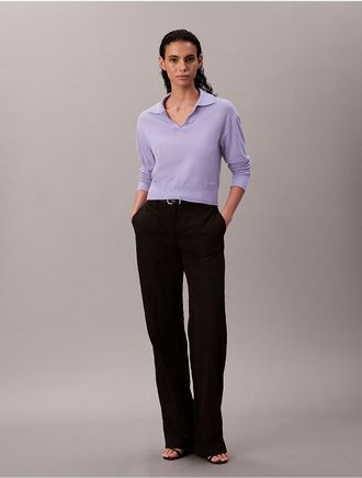 Calvin Klein Womens Merino Wool Blend Relaxed Polo Sweater - Purple - XS