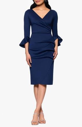 Betsy & Adam Ruffle Sleeve Scuba Crepe Cocktail Sheath Dress in Navy at Nordstrom Rack, Size 16