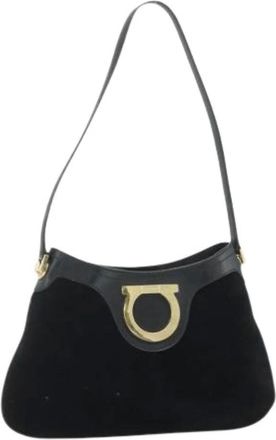Ferragamo Pre-owned Shoulder Bags, female, Black, Size: ONE SIZE Pre-owned Suede Shoulder Bag