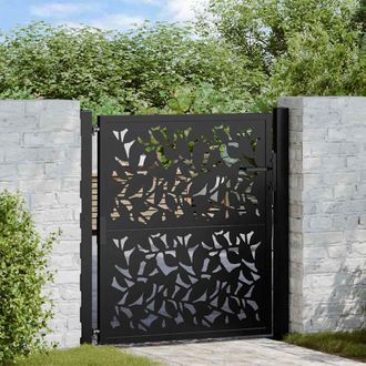 vidaXL Vidaxl Cancello Da Giardino Nero 100x100 Cm Con Design A Foglia