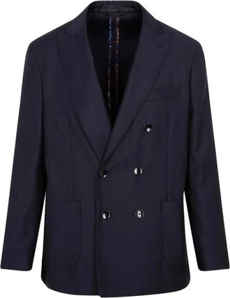 Etro Gestreepte Double-Breasted Blazer - Heren - Blazers - Blauw - S - Leer - Jassen