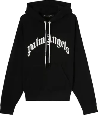 Palm Angels Curved Logo Hoodie Black White PMBB058C99FLE0031001