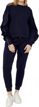 Frank Lyman Design Maeve Ruffle And Zipper Long Sleeve Top In Midnight Blue