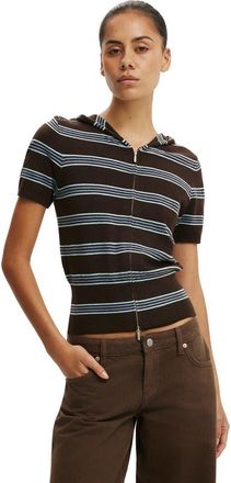 Cotton On Womens Cap Slv Sara Hooded Zip Knit in Dark Oak Blue Stripe at Nordstrom, Size Xx-Small