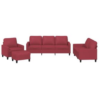 vidaXL Juego De Sof&aacute;s Con Cojines 4 Piezas Cuero Sint&eacute;tico Rojo Tinto Vidaxl