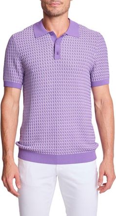 Paisley & Gray Trim Fit Geometric Knit Polo in Deep Lilac & White at Nordstrom Rack, Size Xxx-Large