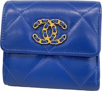 Chanel Blue Leather Wallet (Tri-Fold) (Pre-Owned)
