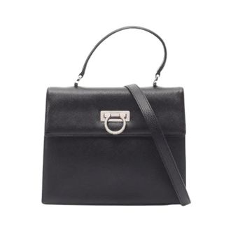 Ferragamo Pre-owned Gancini Leren 2-weg Handtas - Dames - Pre-owned - Zwart - Maat: ONE Size Leer