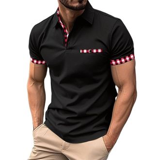 Generic Black T Shirt Men Summer Short Sleeve Solid Color V Neck Polo Shirt with Pocket Button Down Casual Shirts Breathable Lighweight Comfy Daily Stylish Cl